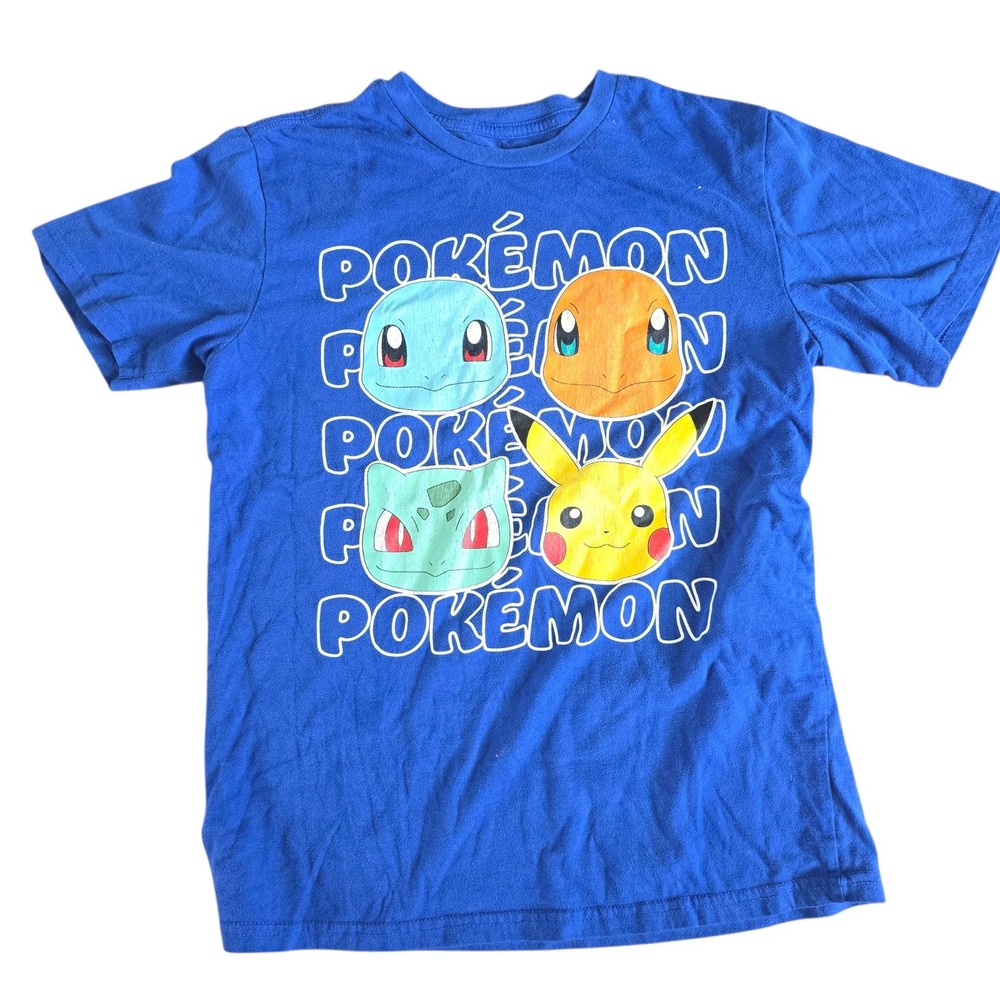 Pokemon Kids Blue Graphic T-Shirt Pikachu Charmander Squirtle Bulbasaur XL 14/16